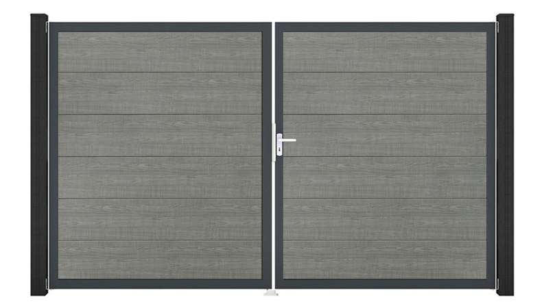 planeo Gardence Simply - Porta in PVC - DIN Destro a 2 ante Grigio Cenere Taglio con telaio in alluminio antracite