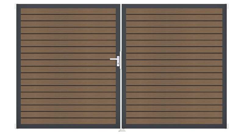 planeo Gardence Trendy - Cancello BPC a rombi - a 2 ante in teak co-ex con telaio in alluminio