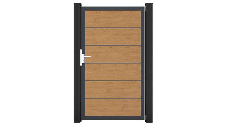 planeo Gardence Simply Premium - Porta universale in PVC in rovere nodoso naturale con telaio in alluminio antracite | DB703 100 x 180 cm
