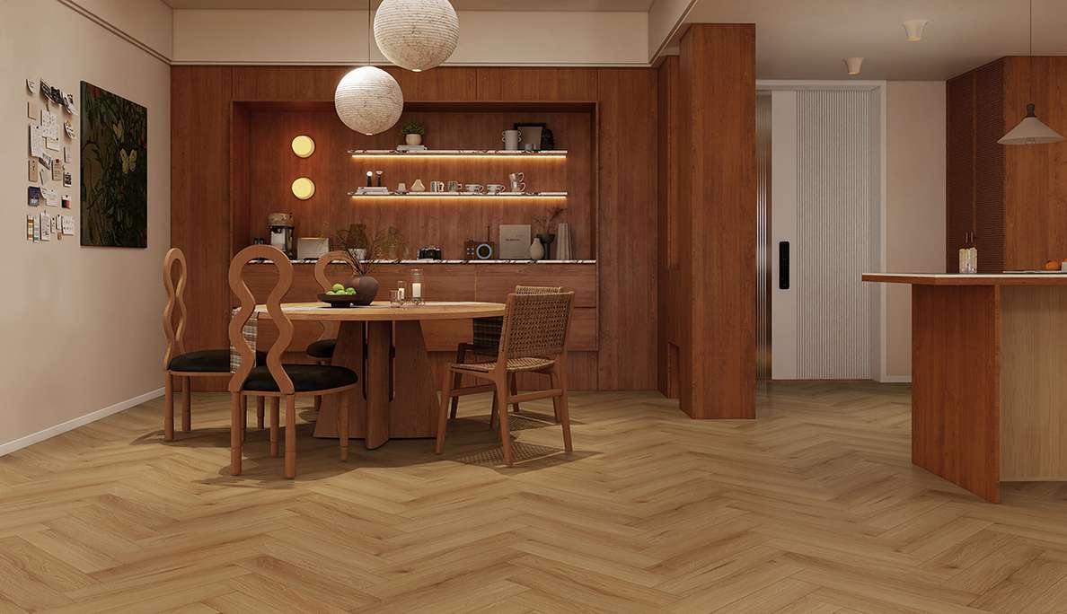 planeo Vinile rigido a incastro - SolutionX 2in1 a spina di pesce rovere dorato