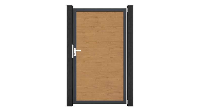 planeo Gardence Simply - Cancello universale in PVC, finitura rovere naturale con telaio in alluminio, 100 x 180 cm