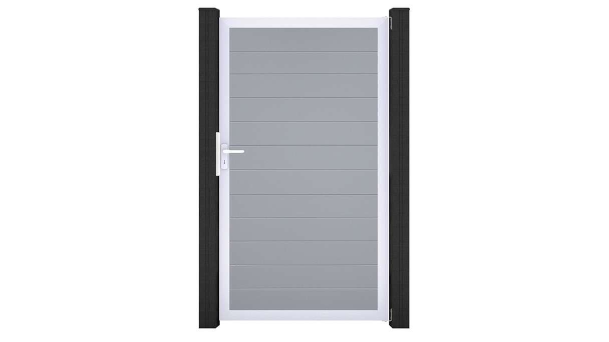 planeo Gardence Simply Small - Cancello universale in PVC grigio argento con telaio in alluminio 100 x 180 cm