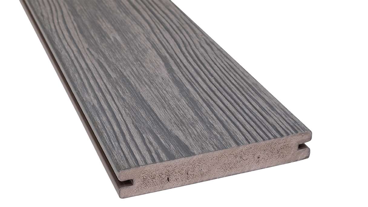planeo Authentic Wood - Listello per terrazze BPC massiccio - Grigio medio strutturato