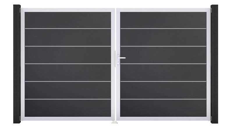 planeo Gardence Simply Premium - Porta in PVC - DIN destro a 2 ante antracite con telaio in alluminio argento | EV1 300 x 180 cm