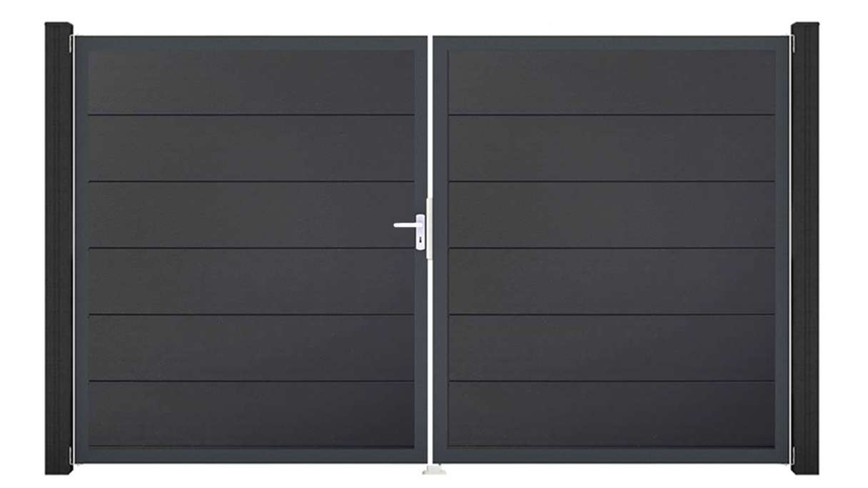 planeo Gardence Simply - Cancello in PVC a 2 ante, grigio antracite con telaio in alluminio 