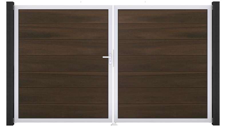 planeo Gardence Strong XL - Cancello BPC - a 2 ante, in noce co-ex con telaio in alluminio 