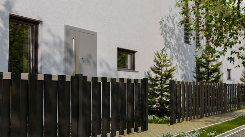 planeo Gardence Premade - BPC recinzione da giardino anteriore antracite con traversa EV1 argento 180 x 90 cm