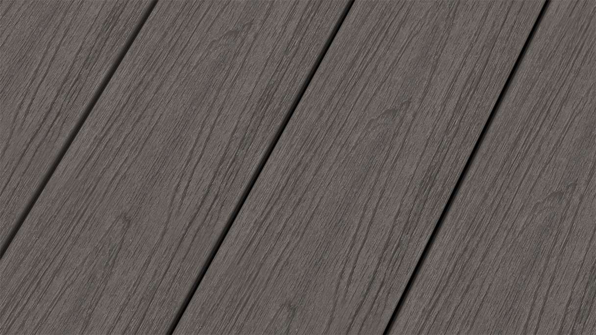 planeo WOODLine Nature - Pannello per decking rivestito in WPC CoEx a camera cava - grigio scuro 3m strutturato/liscio spazzolato