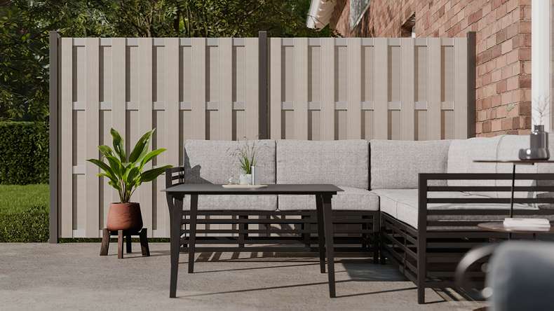 planeo Gardence Premade - Recinzione in BPC Quadrata Bicolore Sabbia 180 x 180cm