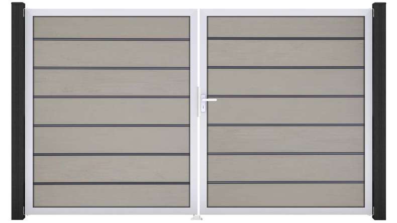 planeo Gardence Deluxe - Cancello BPC - a due ante, bicolore sabbia con telaio in alluminio
