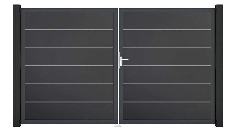 planeo Gardence Simply Premium - Porta in PVC - DIN destra 2 ante antracite con telaio in alluminio antracite | DB703 300 x 180 cm