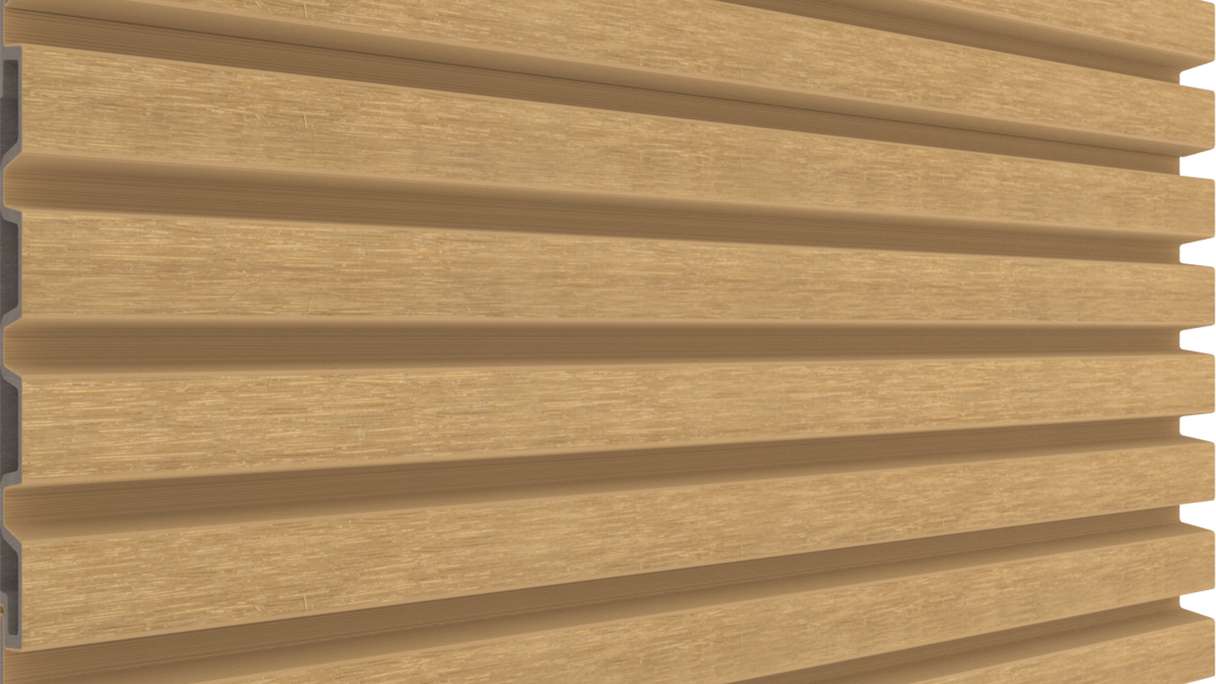 planeo LINEA Slim - Rivestimento per facciate in WPC CoEx, colore sabbia, 2900 x 215 mm