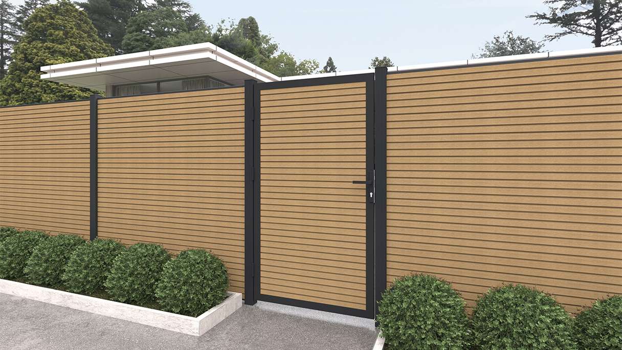 planeo LINEA - WPC CoEx Rhombus porta universale sabbia con telaio in alluminio antracite 100 x 180 cm