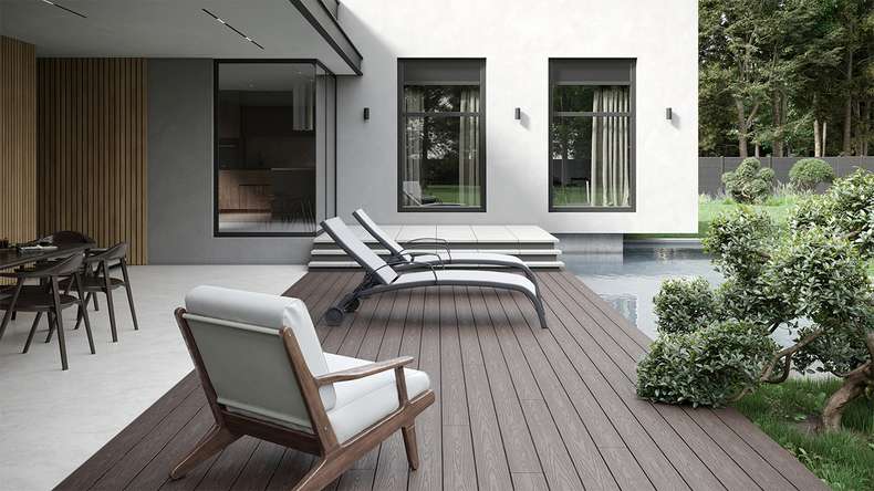 planeo CoEXWood WPC set completo di assi massicce 4,8m (47,98m²) - grigio/cemento strutturato
