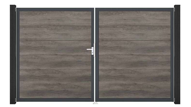 planeo Gardence Simply - Porta in PVC - DIN Sinistro 2 ante Quercia Monumento con telaio in alluminio antracite