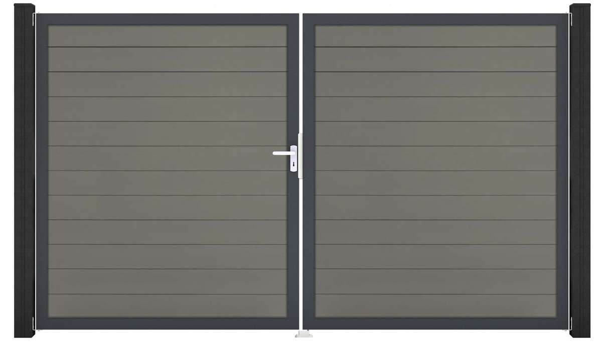 planeo Gardence Strong - Cancello BPC - a due ante, grigio con telaio in alluminio