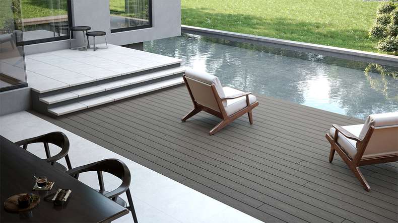 planeo CoEXWood WPC tavola con rivestimento solido - Grigio/Cemento 3m strutturato