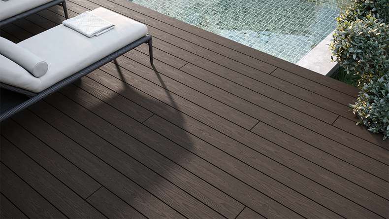 planeo CoEXWood WPC tavola con rivestimento solido - Marrone chiaro/Marrone scuro 3m strutturato