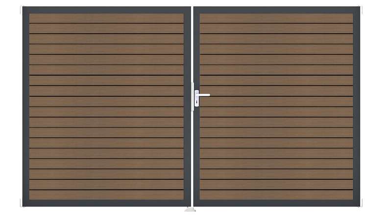 planeo Gardence Trendy - Cancello BPC a rombi - a 2 ante in teak co-ex con telaio in alluminio