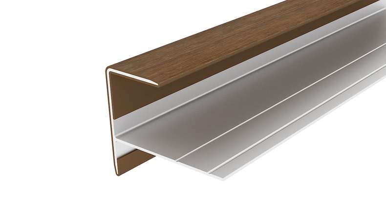 planeo LINEA - Profilo terminale in alluminio CoEx Burma Teak 3000 x 74 x 61 mm