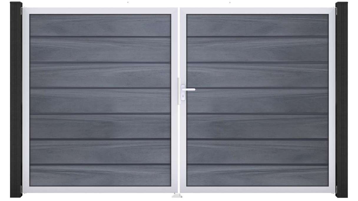 planeo Gardence Deluxe - Cancello BPC - a 2 ante, grigio pietra, co-ex con telaio in alluminio