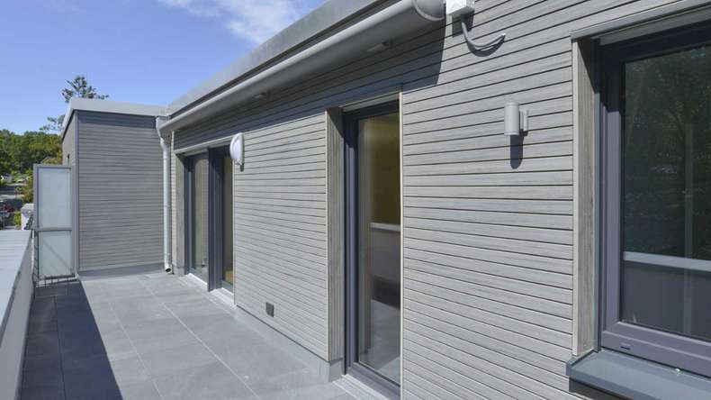 planeo Fassado - WPC rivestimento facciata a fasce romboidali grigio grafite piccolo 4 m