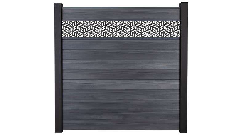 planeo Gardence Strong - recinzione a innesto BPC Leafs stone grey co-ex 180 x 180 cm