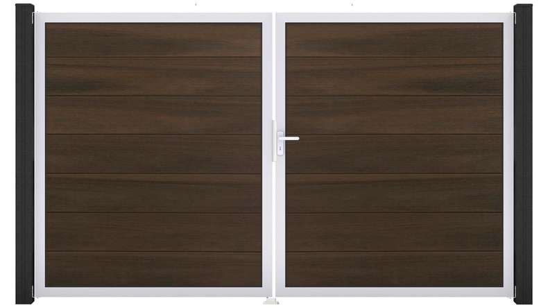 planeo Gardence Strong XL - Cancello BPC - a 2 ante, in noce co-ex con telaio in alluminio 