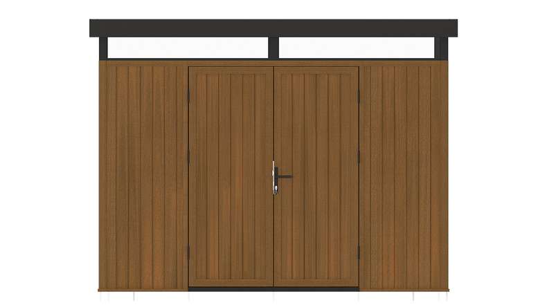 planeo WPC CoEx Casetta da giardino con tetto piano L - Teak birmano 300 x 292 x 226,5 cm