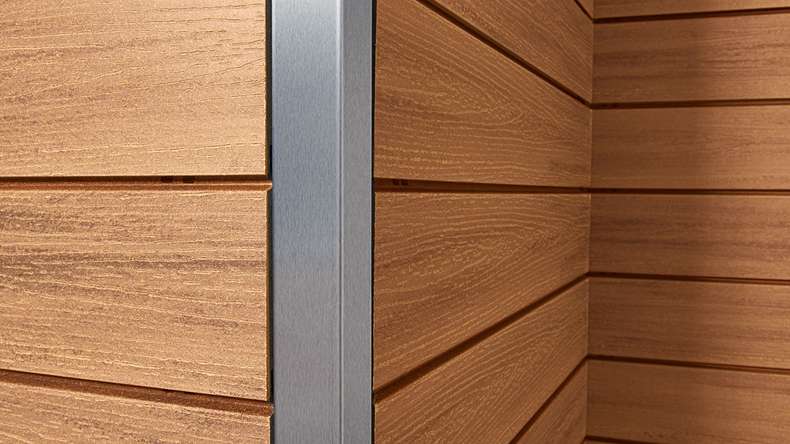 planeo Fassado - WPC rivestimento facciata a fasce romboidali in rovere marrone