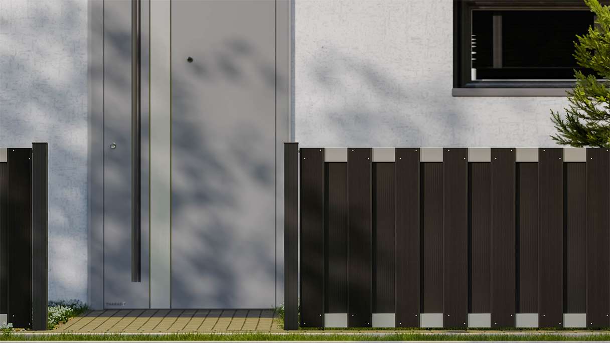 planeo Gardence Premade - BPC recinzione da giardino anteriore antracite con traversa EV1 argento 180 x 90 cm