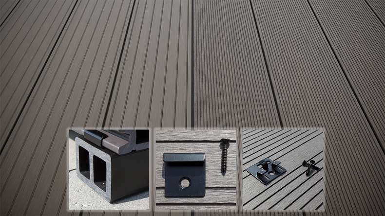 planeo LightWood WPC decking set completo tavole a camera cava - grigio chiaro scanalato/scanalato