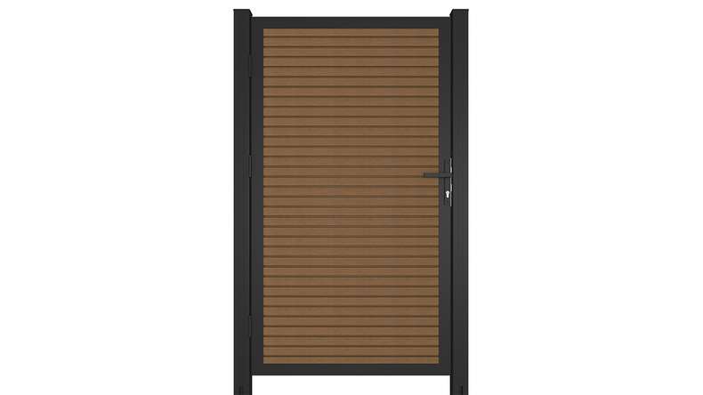 planeo LINEA - Porta universale in WPC CoEx Rhombus Teak Burma con telaio in alluminio antracite 100 x 180 cm
