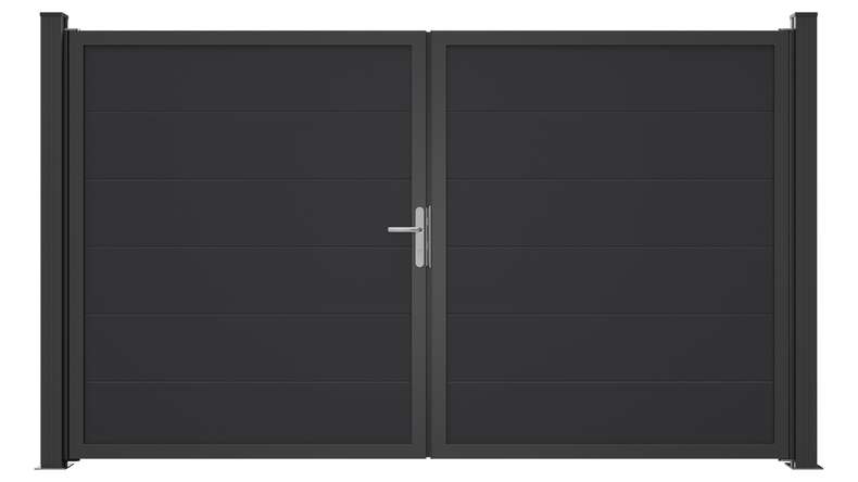 planeo Gardence Simply Guard - Porta in PVC - DIN sinistra a 2 ante grigio antracite con telaio in alluminio antracite | DB703 300 x 180 cm
