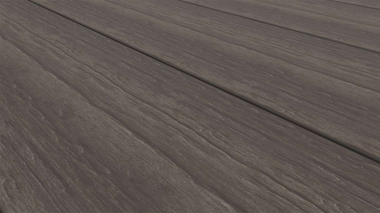 planeo MAXLine Antique - Decking XL rivestito in WPC CoEx massiccio - marrone scuro 3m rustico testurizzato/liscio spazzolato