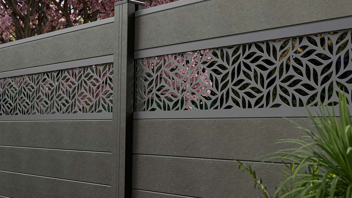 planeo Gardence Strong - recinzione a innesto BPC Leafs grigio antracite 180 x 180 cm