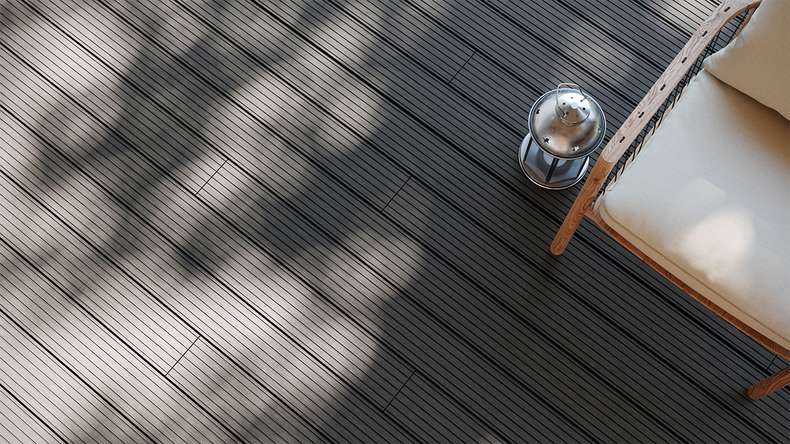 planeo LineWood WPC decking board solid - grigio scuro 3m scanalato/scanalato