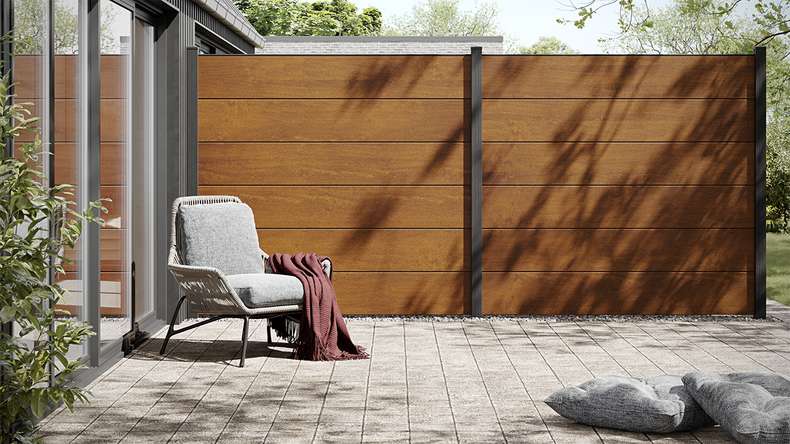 planeo Gardence Simply - Recinzione in PVC ad innesto Quadrata Quercia dorata