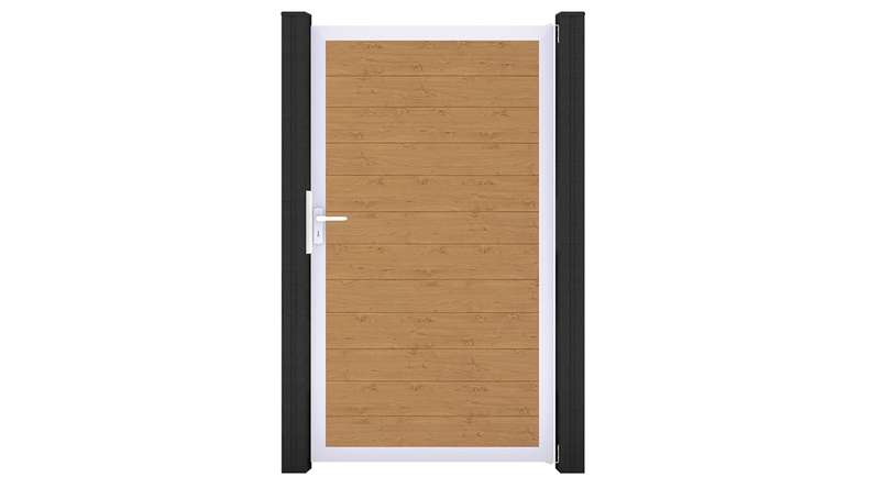 planeo Gardence Simply Small - Cancello universale in PVC, finitura rovere naturale, con telaio in alluminio, 100 x 180 cm