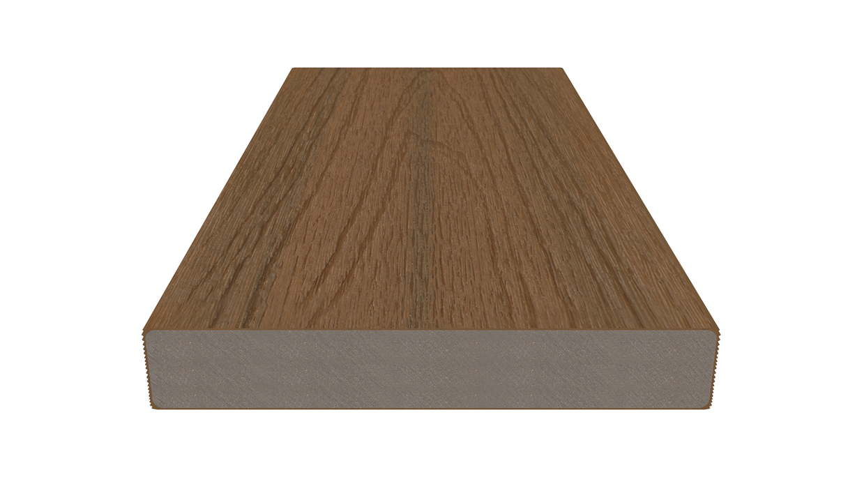 planeo UNIDeck - Doghe per terrazza rivestite in WPC CoEx, teak birmano, 3 m - strutturate/spazzolate lisce