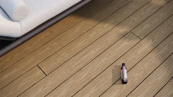 planeo CoEXWood WPC decking set completo tavola piena - sabbia/caramello textured