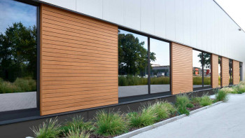 planeo Fassado - WPC rivestimento facciata a fasce romboidali in rovere marrone