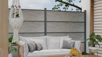 planeo Gardence Resistant - recinzione a innesto in HPL grigio cemento 180 x 183 cm