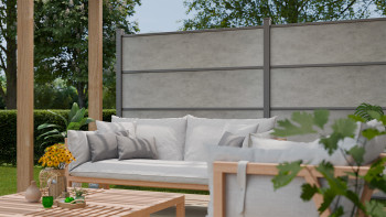 planeo Gardence Resistant - recinzione a innesto in HPL grigio cemento 180 x 183 cm