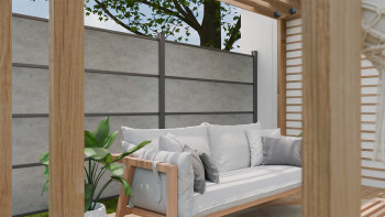 planeo Gardence Resistant - recinzione a innesto in HPL grigio cemento 180 x 183 cm