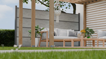 planeo Gardence Resistant - recinzione a innesto in HPL grigio cemento 180 x 183 cm