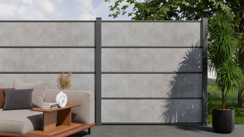 planeo Gardence Resistant - recinzione a innesto in HPL grigio cemento 180 x 183 cm