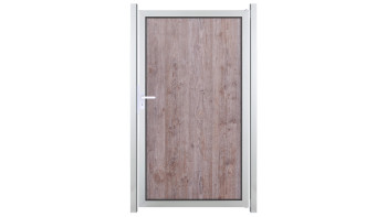 planeo Gardence Resistant - Porta schermata per la privacy in HPL effetto legno con telaio in alluminio argento EV1