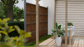 planeo Gardence Resistant - recinzione a innesto in HPL effetto ruggine 180 x 183 cm