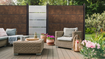 planeo Gardence Resistant - recinzione a innesto in HPL effetto ruggine 180 x 183 cm